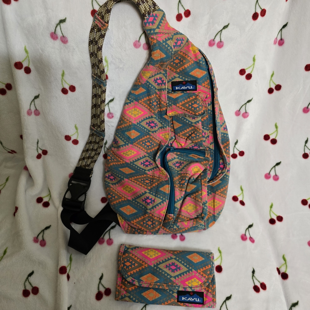 Kavu Geometric Sling Bag and Wallet - Aztec Multi Color